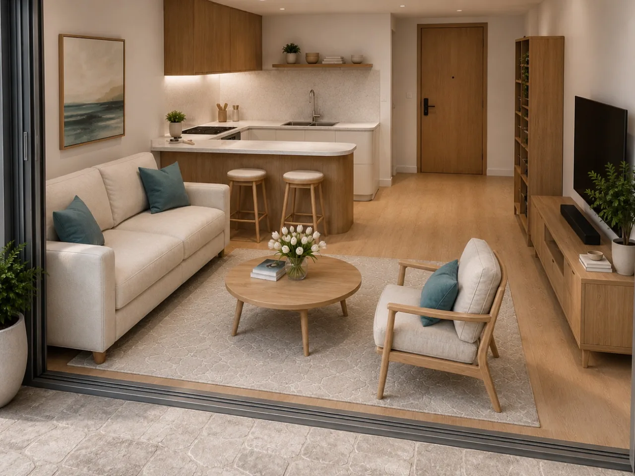 Salón-comedor-cocina de un apartamento de Nube Living